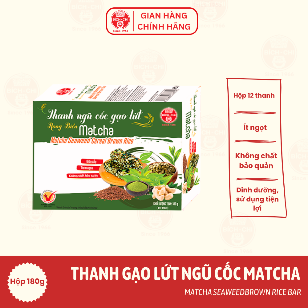 Thanh Ngũ Cốc Gạo Lứt Rong Biển Matcha Hộp 180g